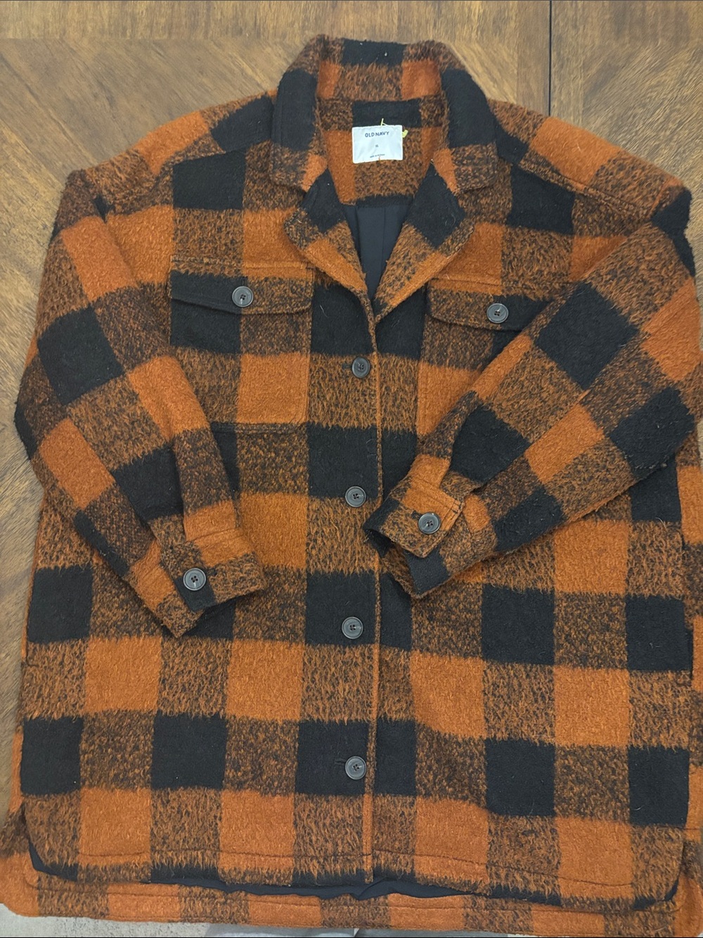 Old Navy Orange and Black Plaid Utility Shacket